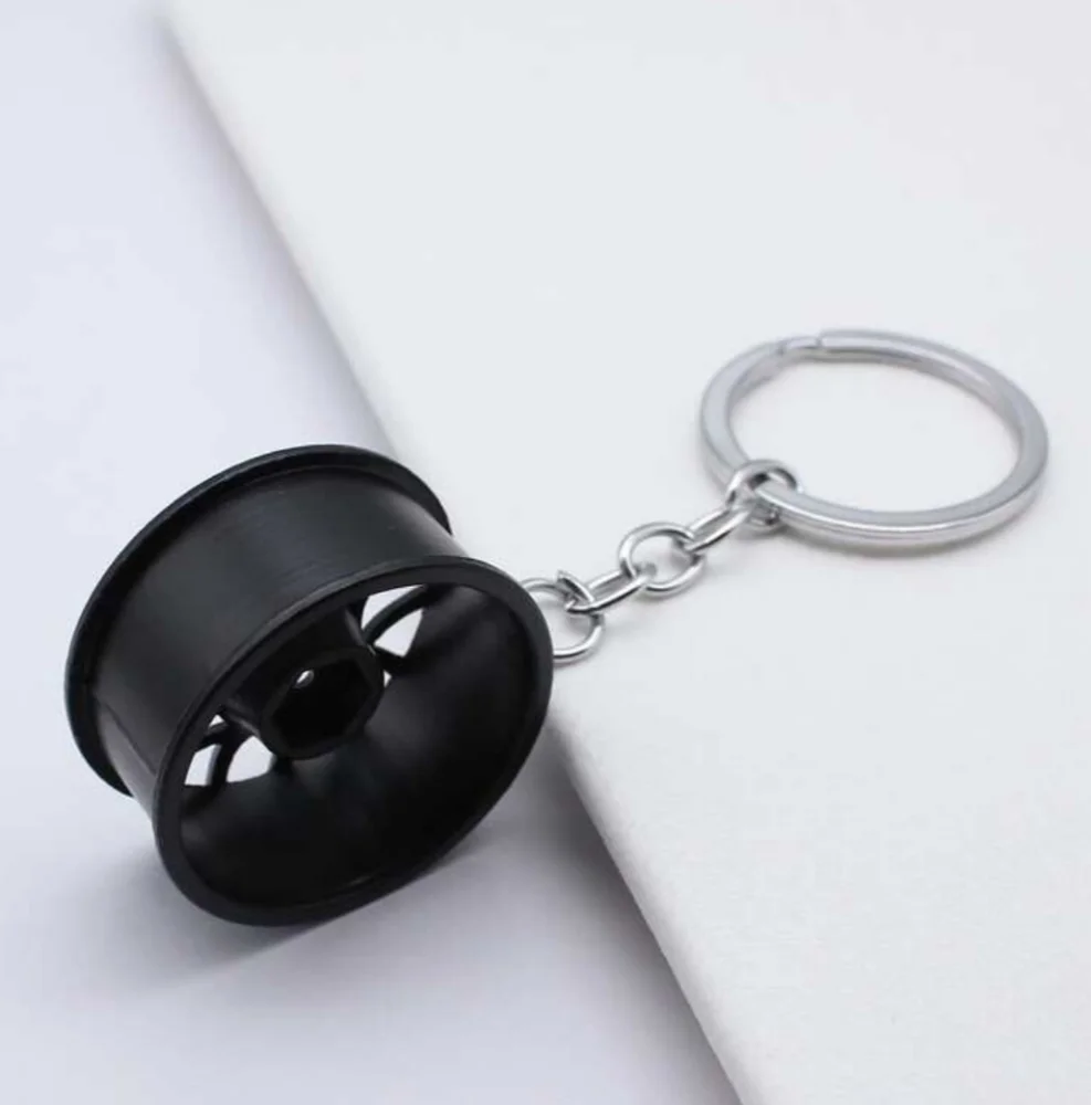 Black Alloy‎ Wheel Keychain Stainless Steel Car Rim Keyring, Car Part Key Holder
